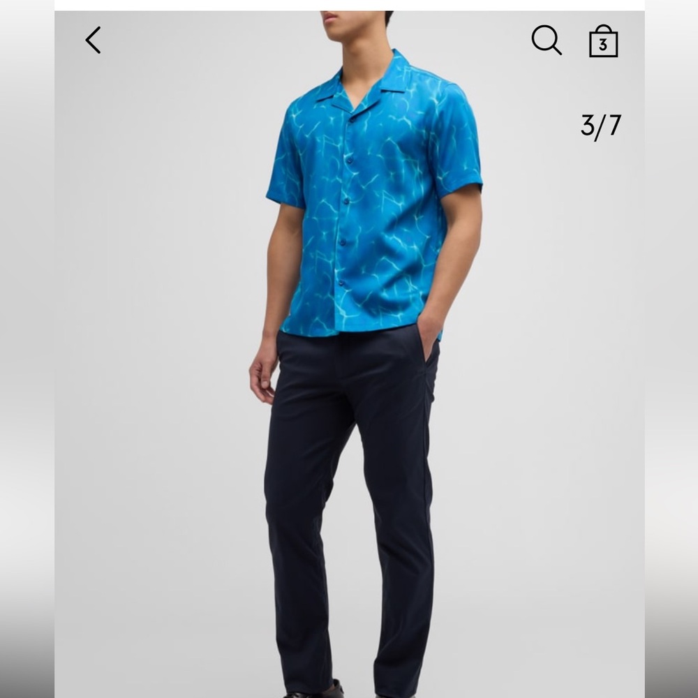 Theory Irving short sleeve sail blue multi ripple, print camp shirt